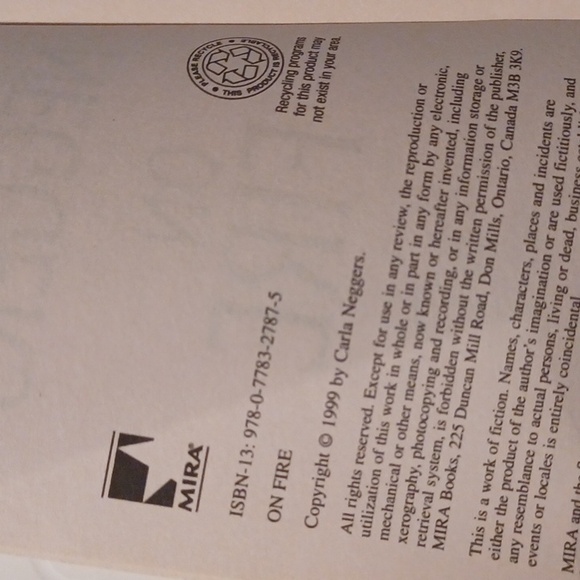 $4 Add-on "On Fire" by Carla Neggers - Paperback Novel - Picture 7 of 7